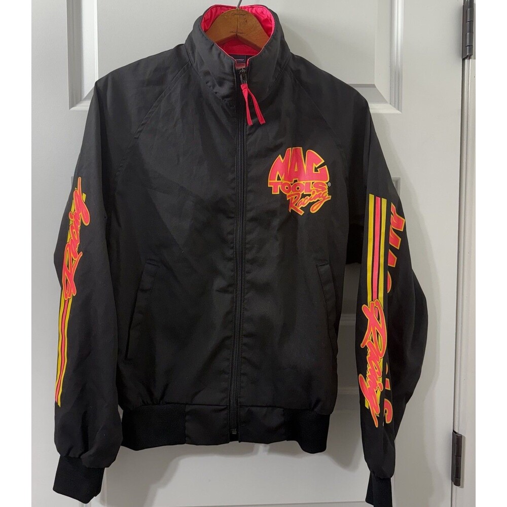 Vintage Mac Tools Racing Bomber Jacket SZ S Black Pink Neon 90’s Motorsport USA